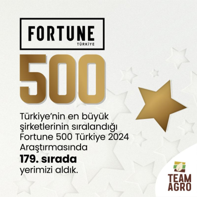 Team Agro, 2024 Fortune 500 Türkiye listesinde 179. sırada yer aldı!